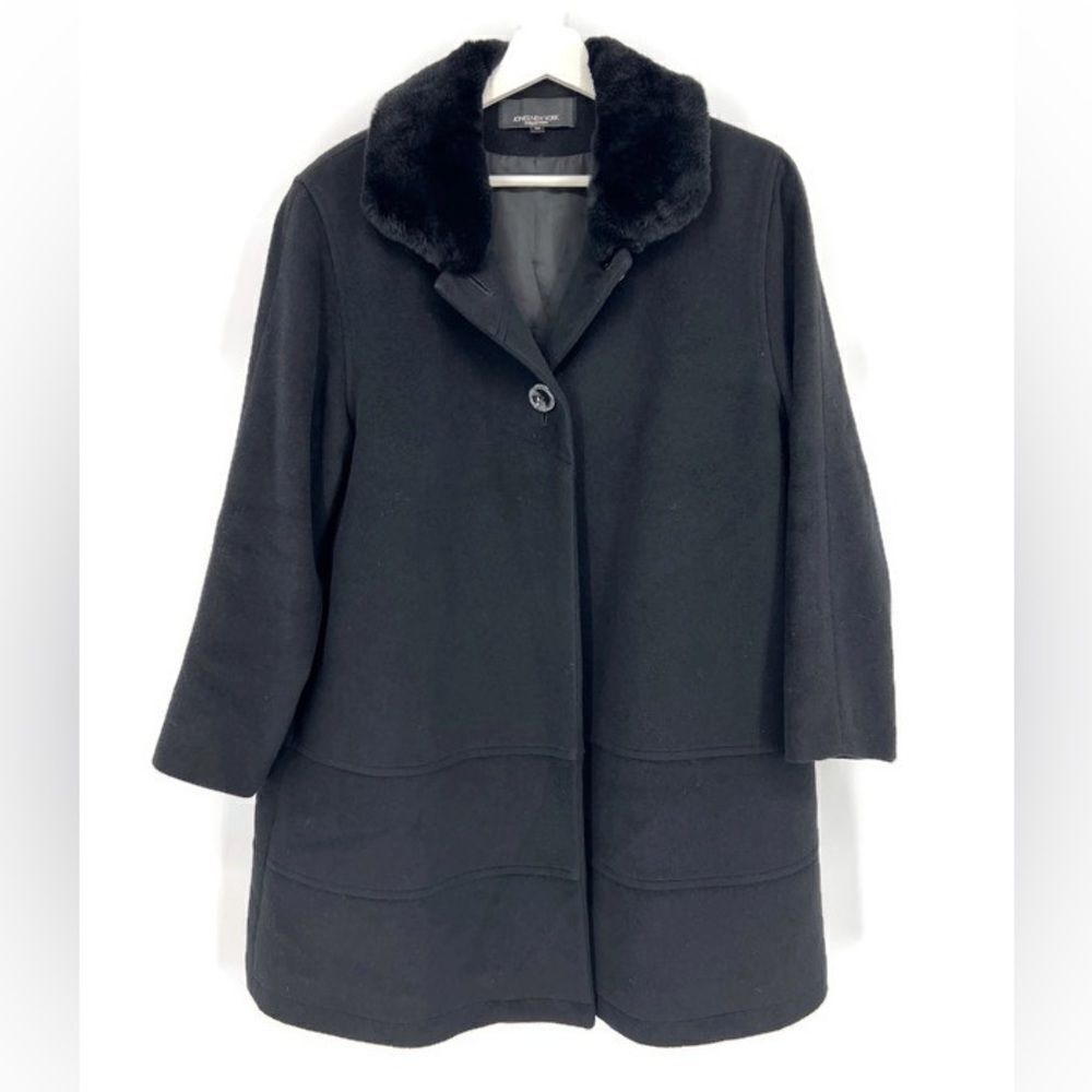 Jones New York Collection Angora‎ Wool Fur Collar Coat Black 10